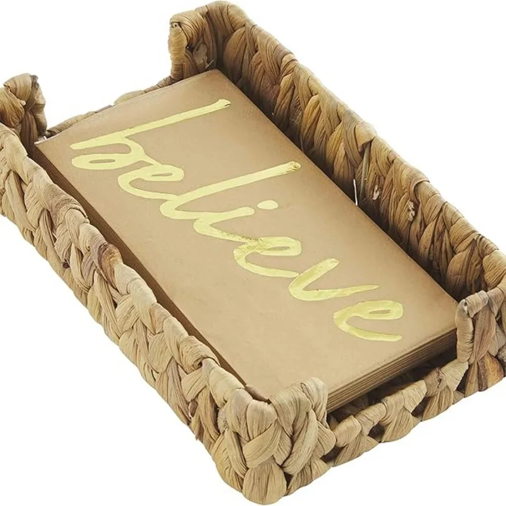 Mud Pie Believe Gold Guest Towel Basket Set/New In Package/NWT